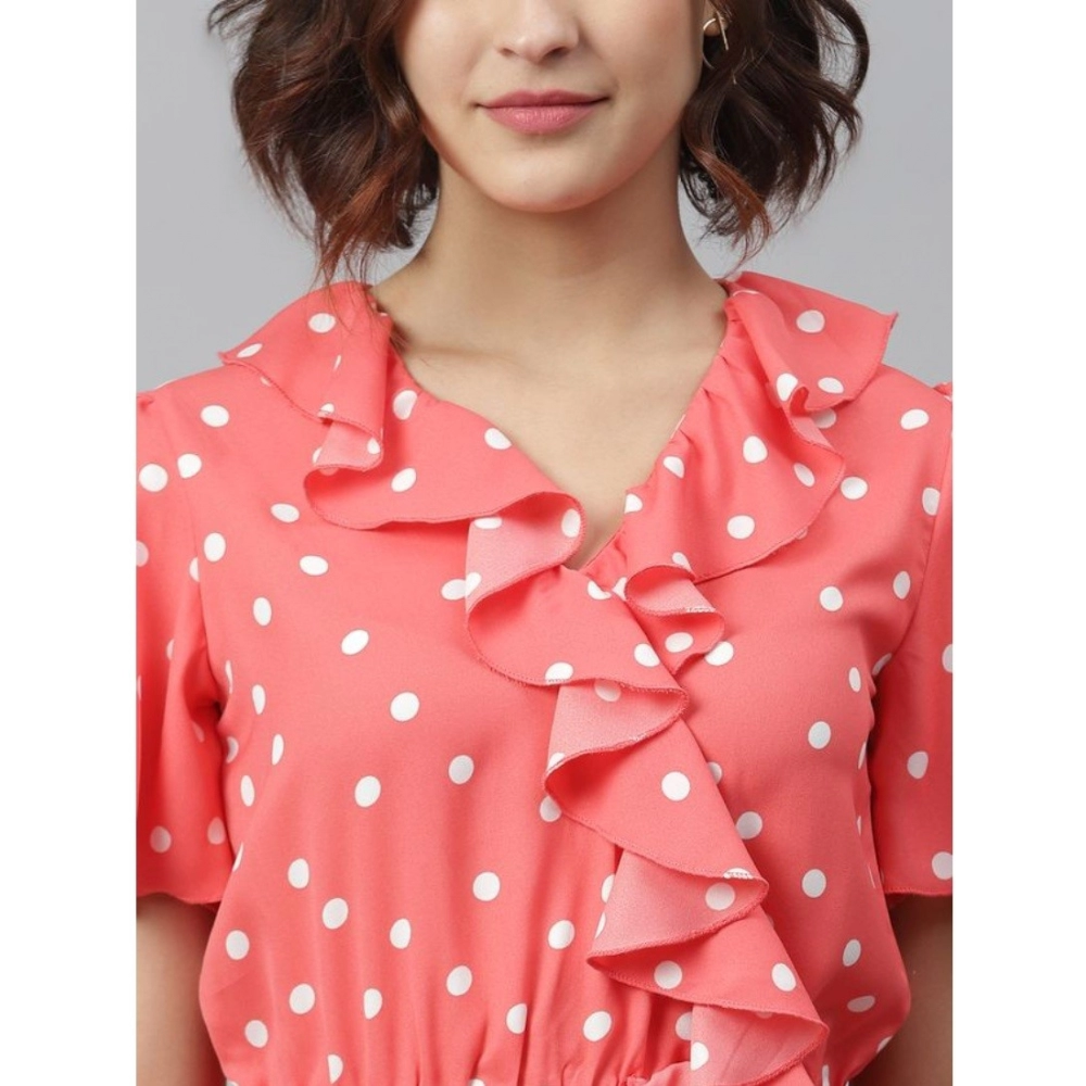 Polyester Polka Flutter Above Knee Dress (Coral) - Image 2