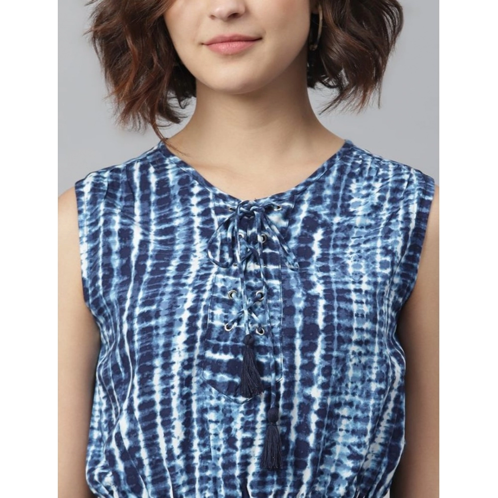 Rayon Tie & Dye Sleeveless Above Knee Dress (Blue) - Image 2