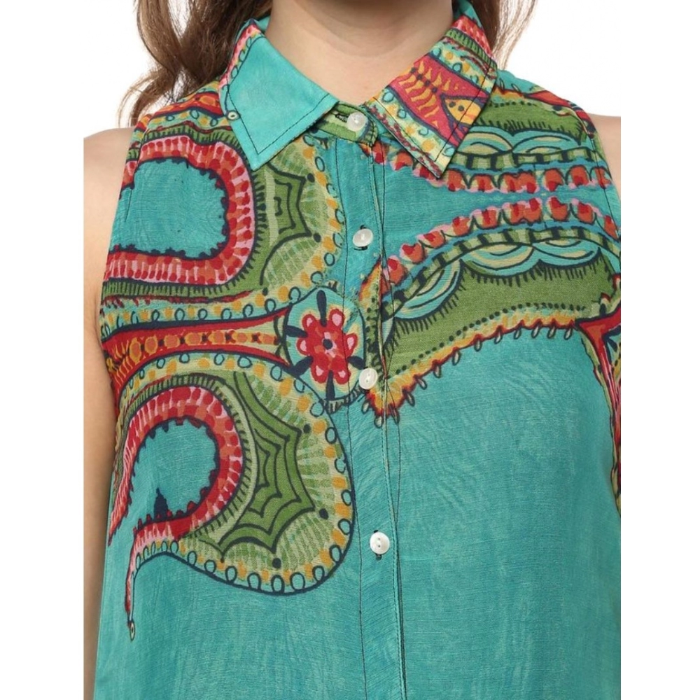 Polyester Floral Sleeveless Below Knee Dress (Multicolor) - Image 2