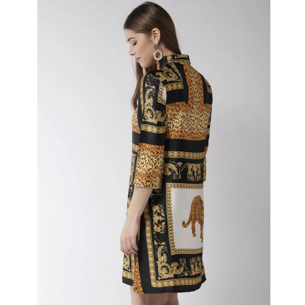 Satin Animal Print 3-4th Sleeves Above Knee Dress (White - Orange) - Image 6