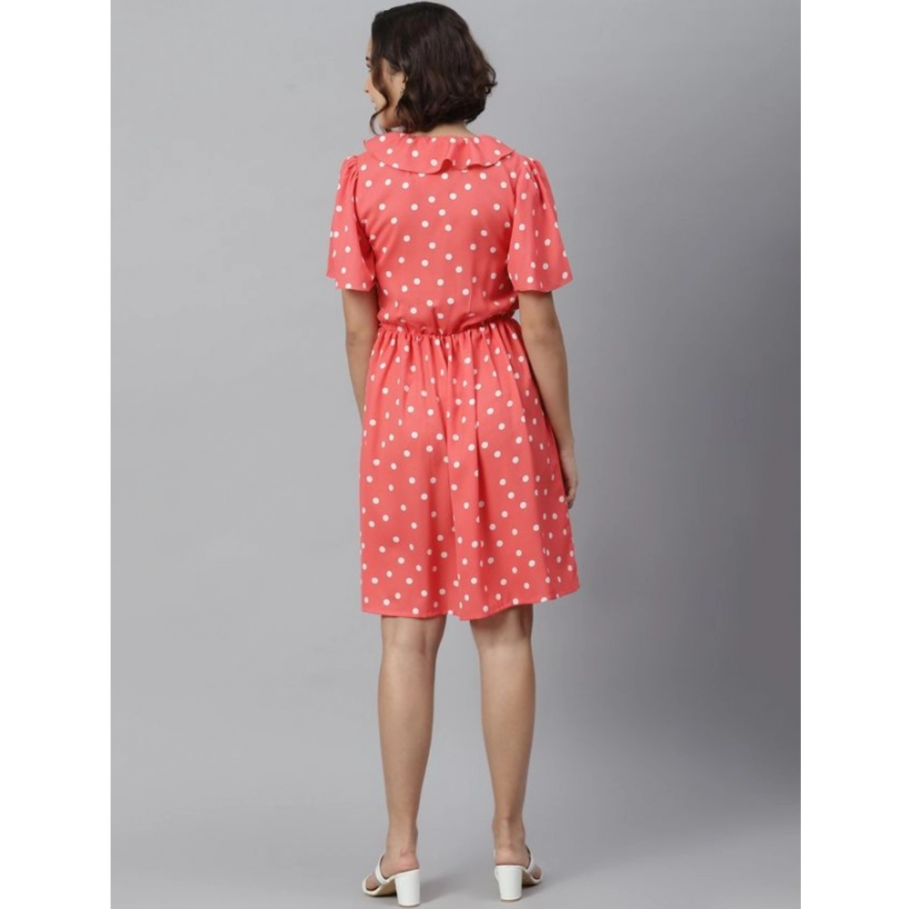 Polyester Polka Flutter Above Knee Dress (Coral) - Image 6
