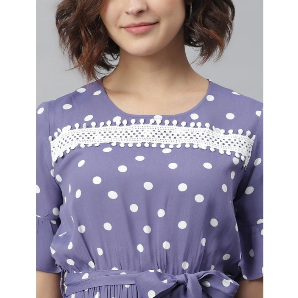 Polyester Polka Bell Sleeve Above Knee Dress (Lavender) - Image 2