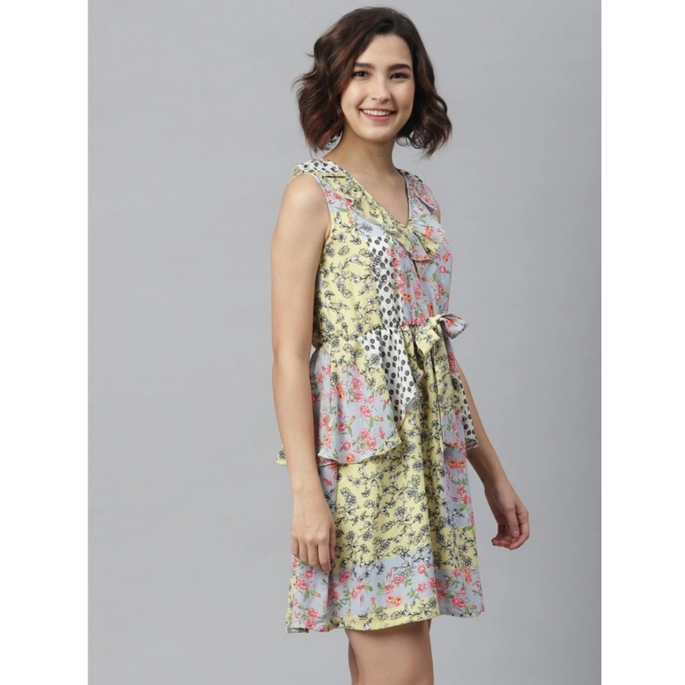 Polyester Peplum Sleeveless Above Knee Dress (Multicolor) - Image 3