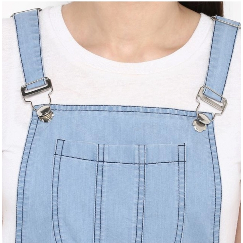 Denim Solid Sleeveless Above Knee Dress (Blue) - Image 2