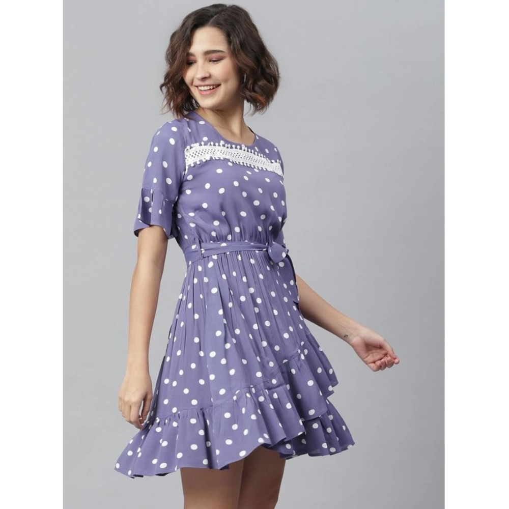 Polyester Polka Bell Sleeve Above Knee Dress (Lavender) - Image 3