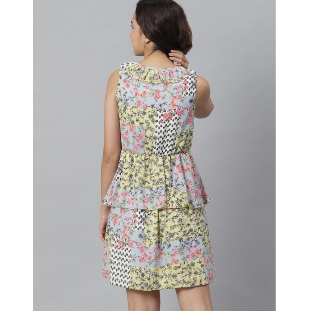 Polyester Peplum Sleeveless Above Knee Dress (Multicolor) - Image 6