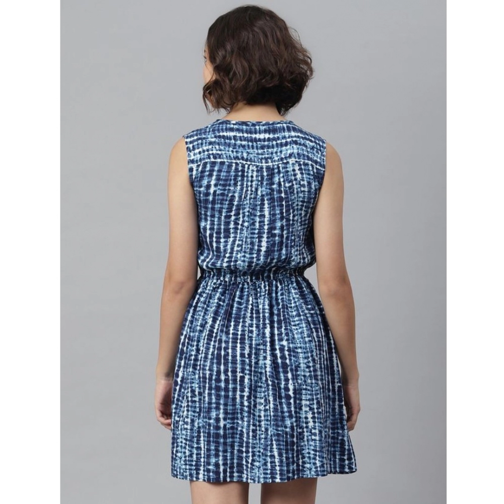 Rayon Tie & Dye Sleeveless Above Knee Dress (Blue) - Image 6