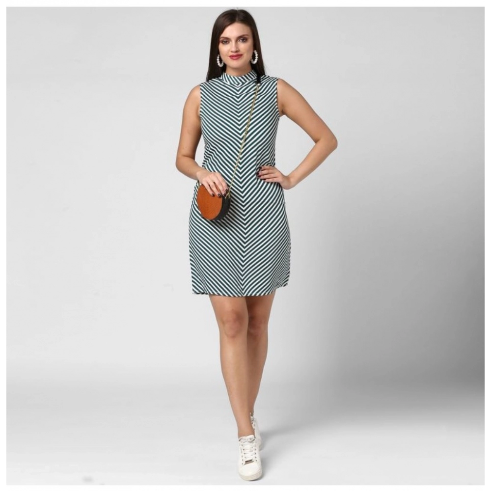 Polyester Striped Sleeveless Above Knee Dress (Green) - Image 5