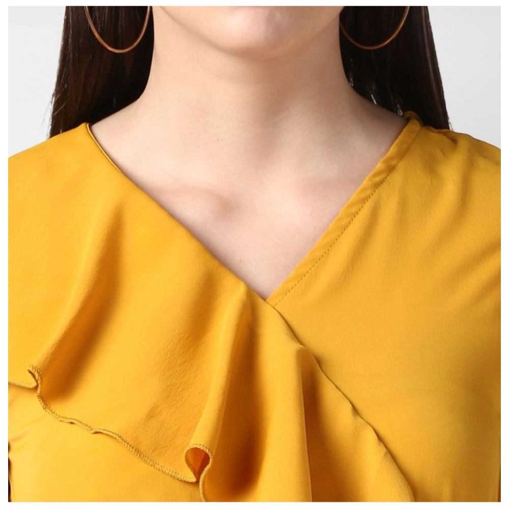 Polyester Ruffled Cap Sleeve Knee-Length Dress (Yellow) - Image 2
