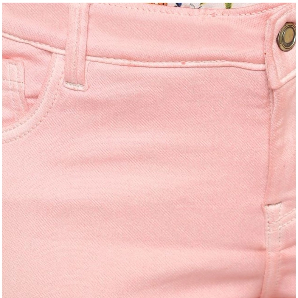 Denim Solid Buttoned Jeans (Pink) - Image 2