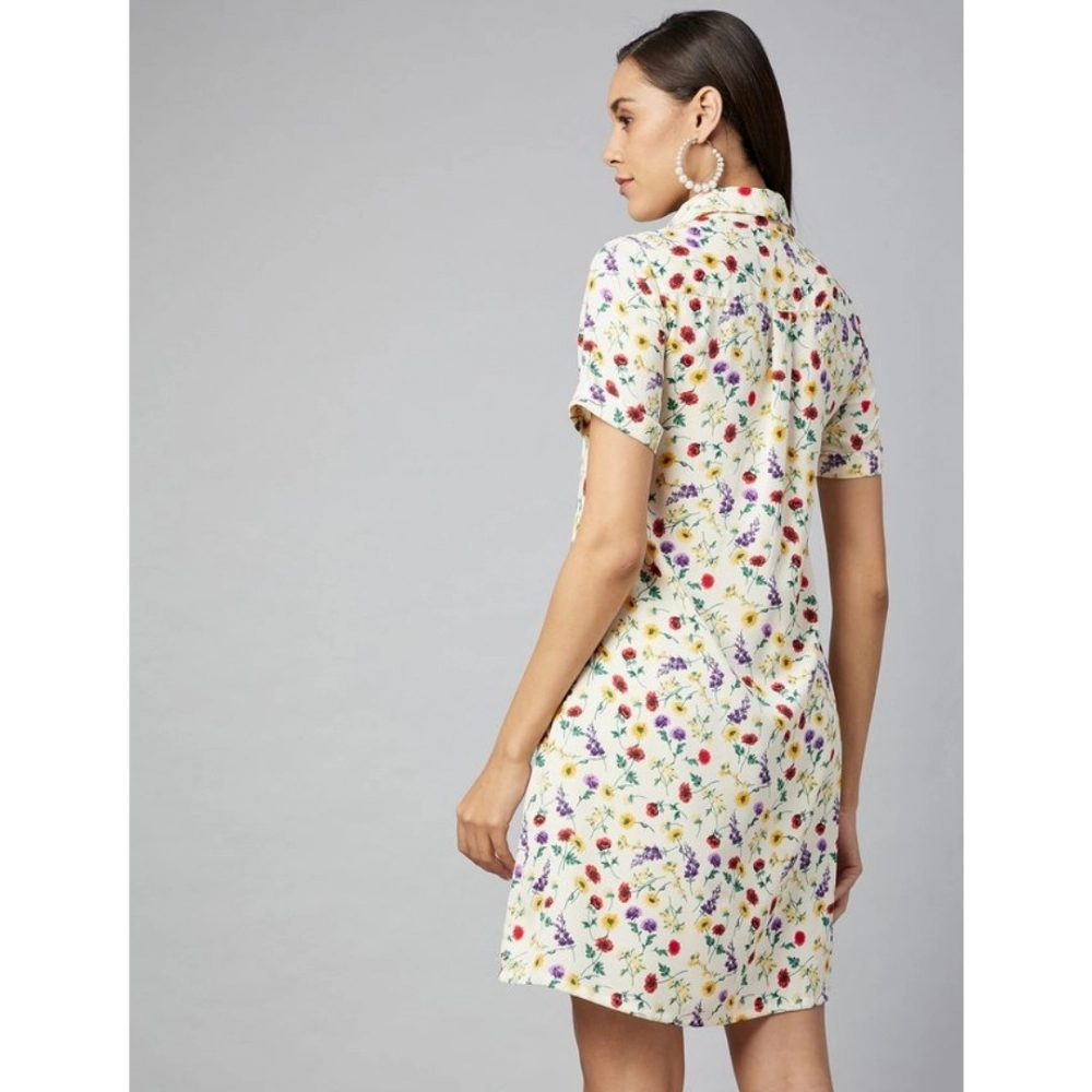 Polyester Floral Short Sleeve Above Knee Dress (Multicolor) - Image 7