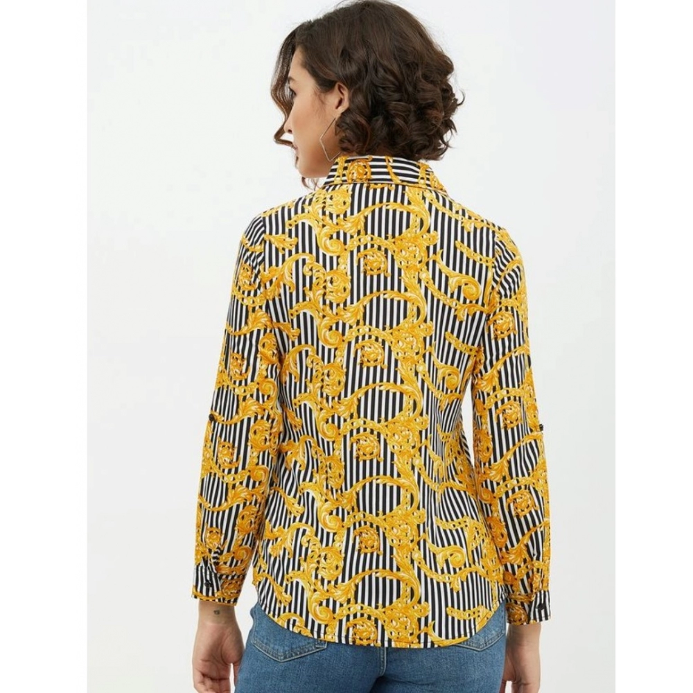 Polyester Printed Roll Up Sleeve Standard Length Shirt (Mustared) - Image 7