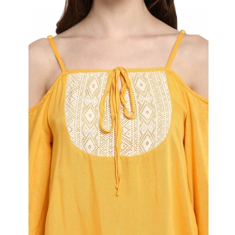 Rayon Embellished Cold Shoulder Regular Top (Mustard Yellow) - Image 2