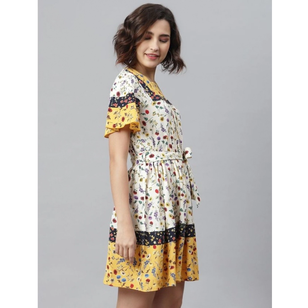 Polyester Floral Flutter Above Knee Dress (Multicolor) - Image 3