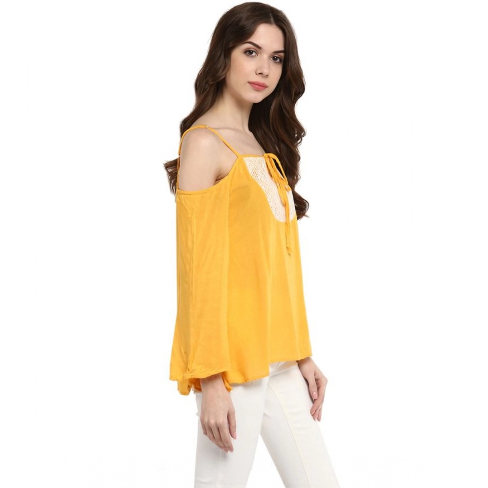Rayon Embellished Cold Shoulder Regular Top (Mustard Yellow) - Image 4
