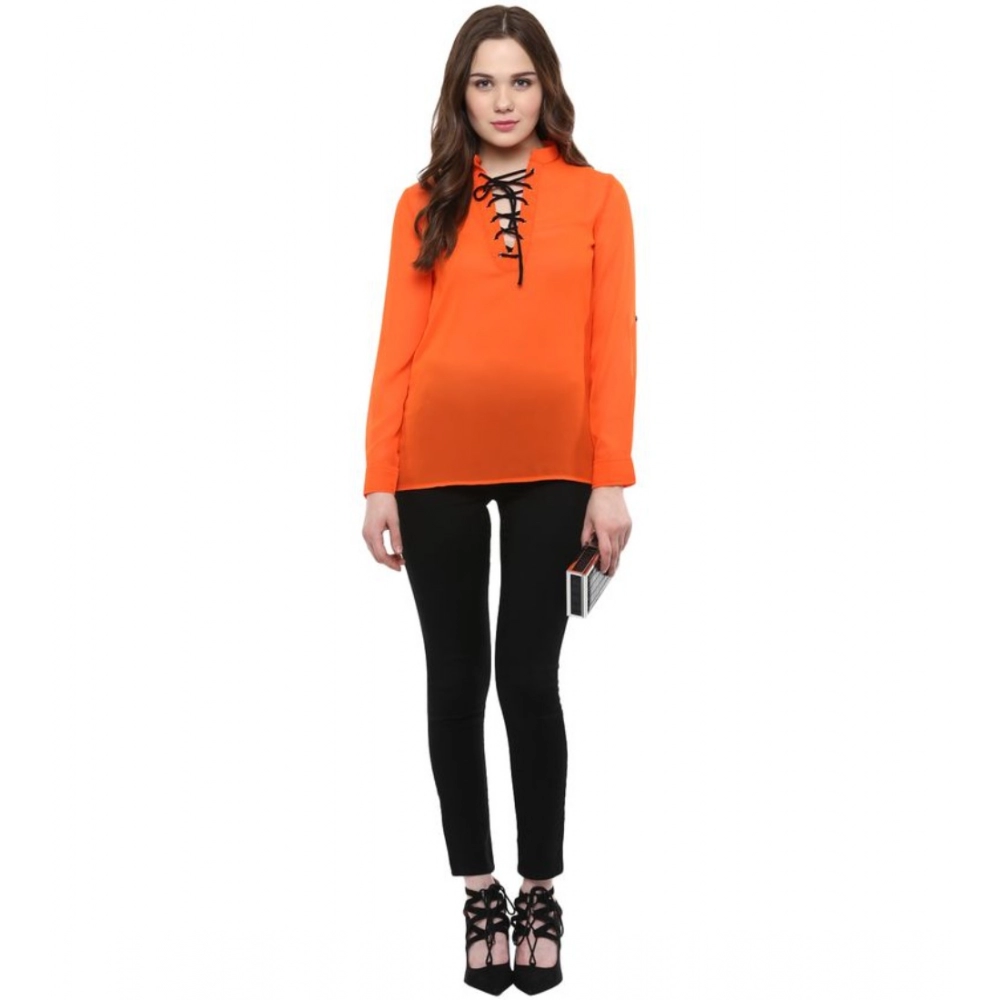 Polyester Solid Long Sleeves Regular Top (Orange) - Image 6