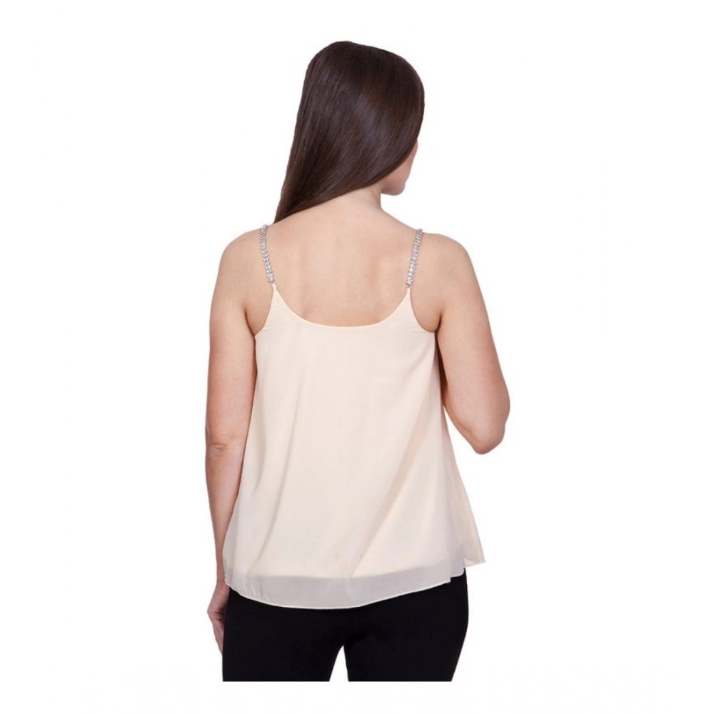 Polyester Solid Shoulder Straps Regular Top (Beige) - Image 6
