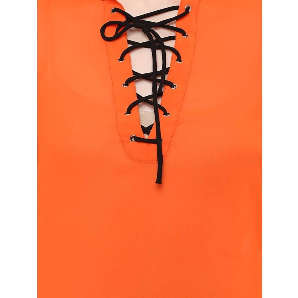 Polyester Solid Long Sleeves Regular Top (Orange) - Image 2