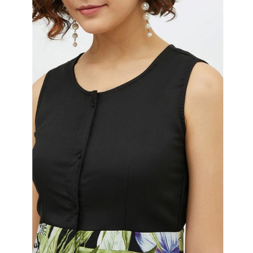 Rayon Floral Sleeveless Calf-length Dress (Multicolor) - Image 2