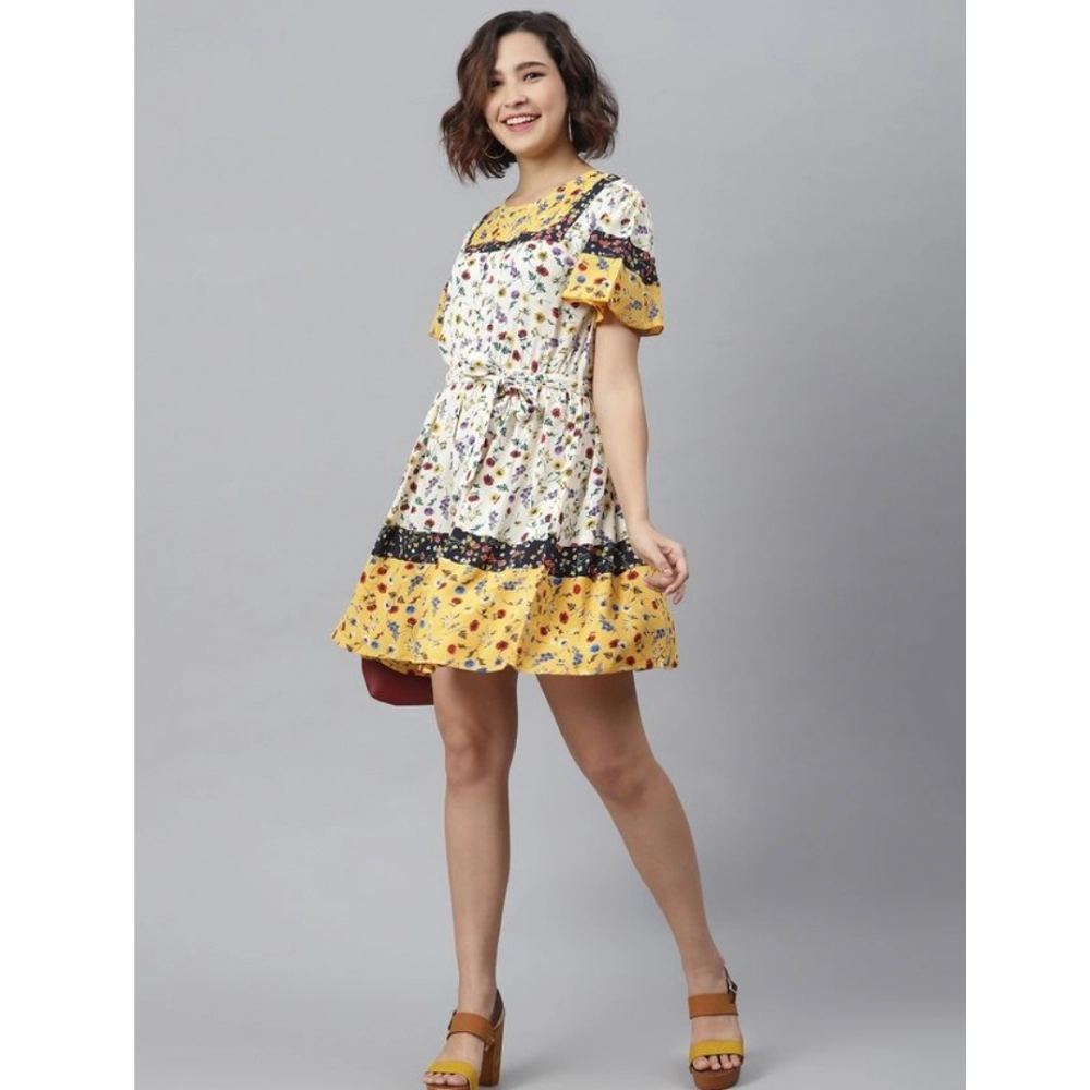 Polyester Floral Flutter Above Knee Dress (Multicolor) - Image 5