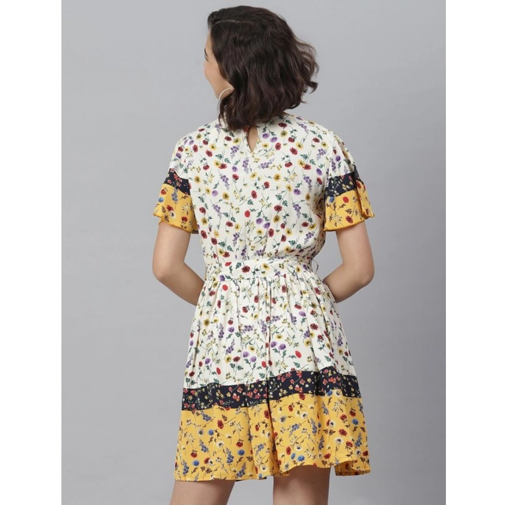 Polyester Floral Flutter Above Knee Dress (Multicolor) - Image 6