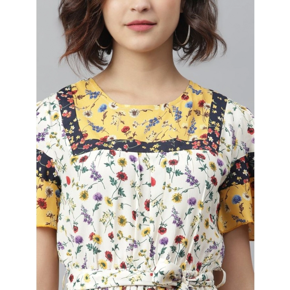 Polyester Floral Flutter Above Knee Dress (Multicolor) - Image 2