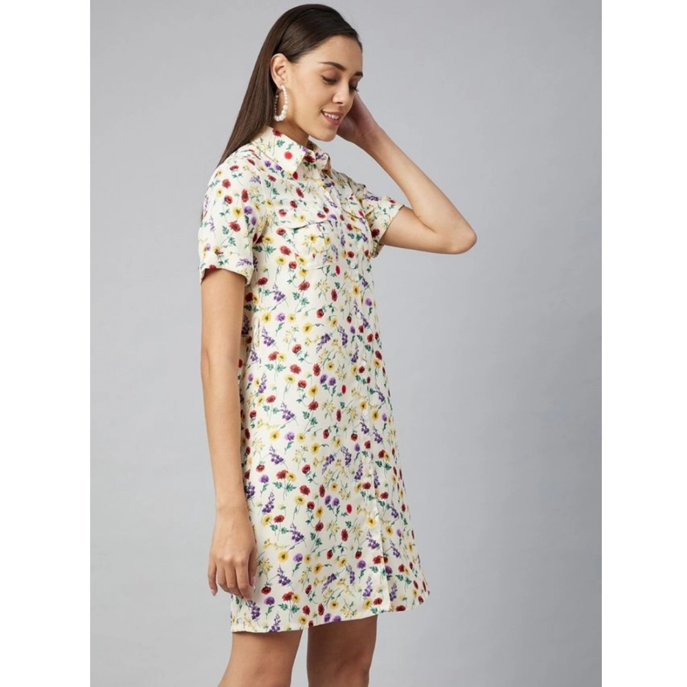 Polyester Floral Short Sleeve Above Knee Dress (Multicolor) - Image 3
