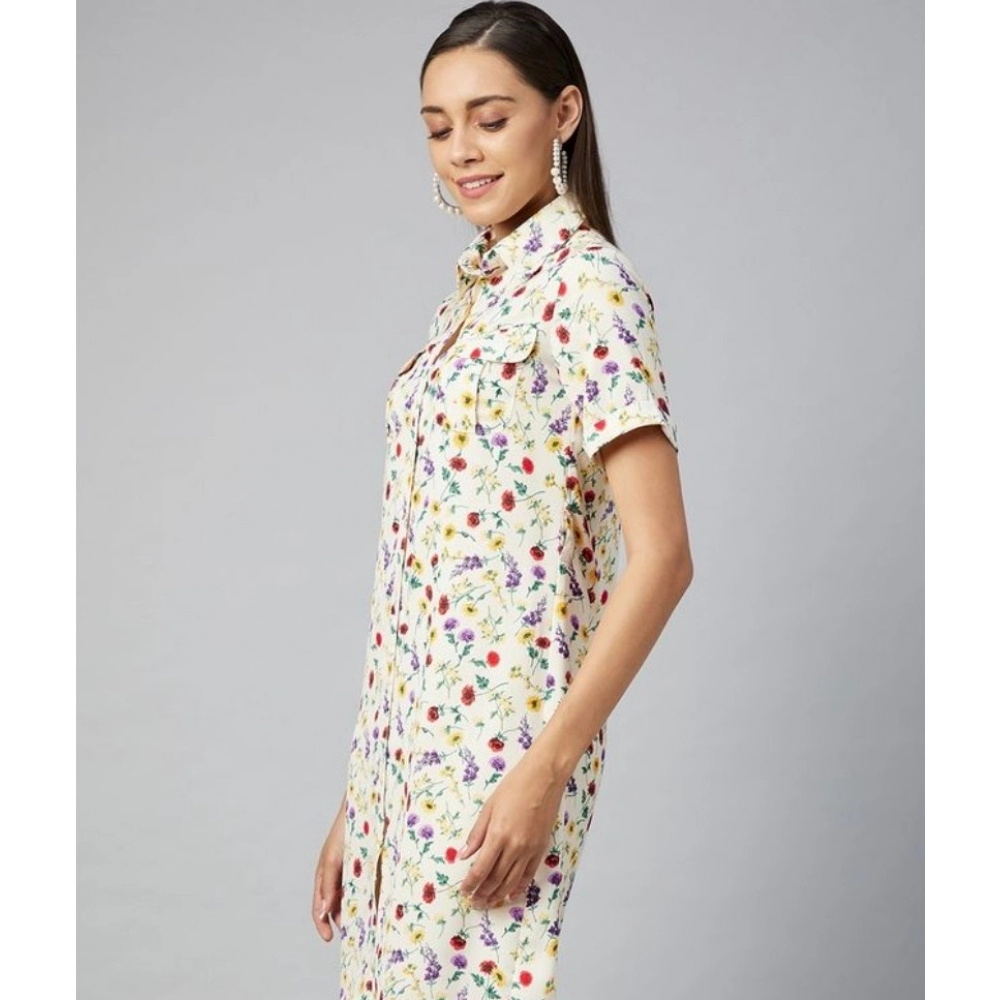 Polyester Floral Short Sleeve Above Knee Dress (Multicolor) - Image 4