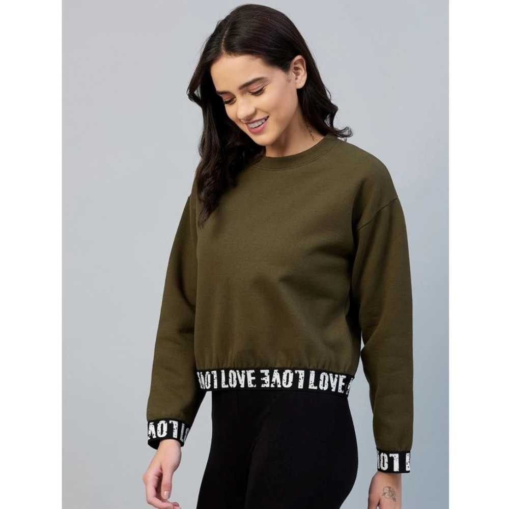 Fleece Solid Long Sleeves Sweatshirt (Olive) - Image 4