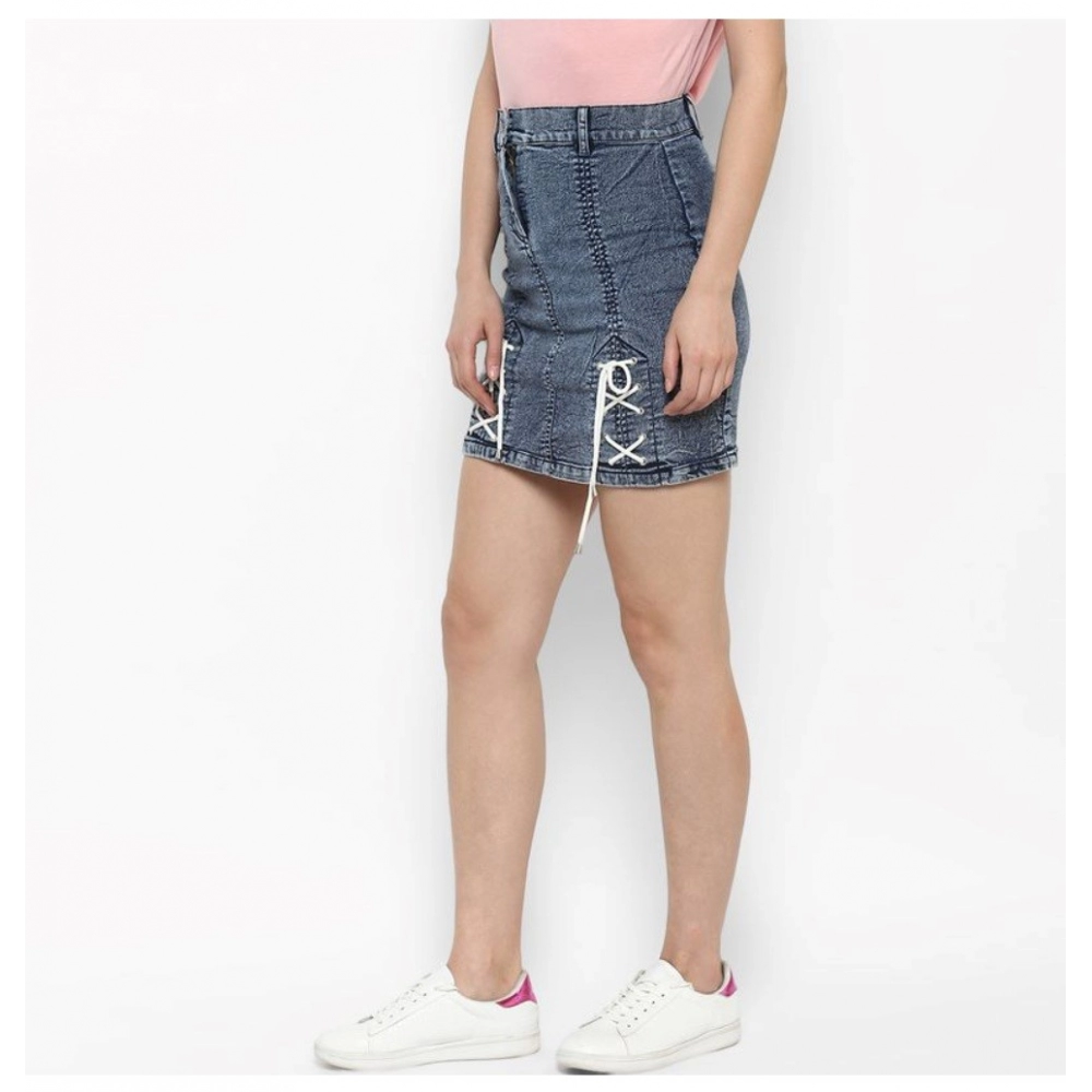 Denim Tie Up Buttoned Skirt (Blue) - Image 3