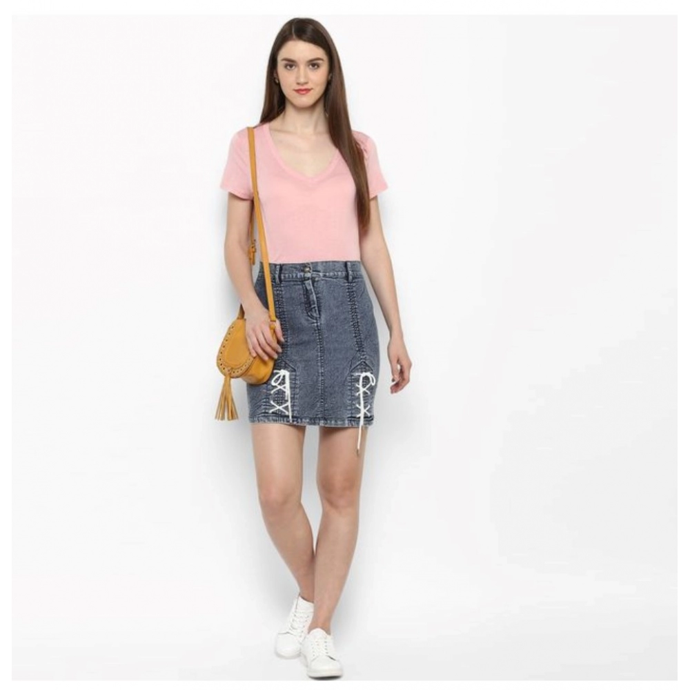 Denim Tie Up Buttoned Skirt (Blue) - Image 6