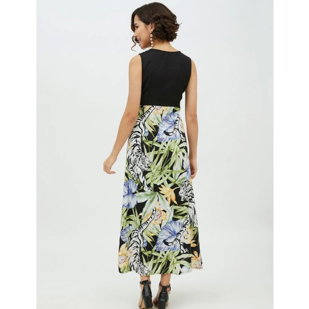 Rayon Floral Sleeveless Calf-length Dress (Multicolor) - Image 7