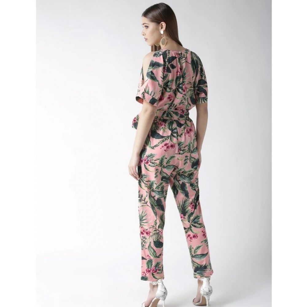 Polyester Floral Half Sleeve Jumpsuit (Pink) - Image 6