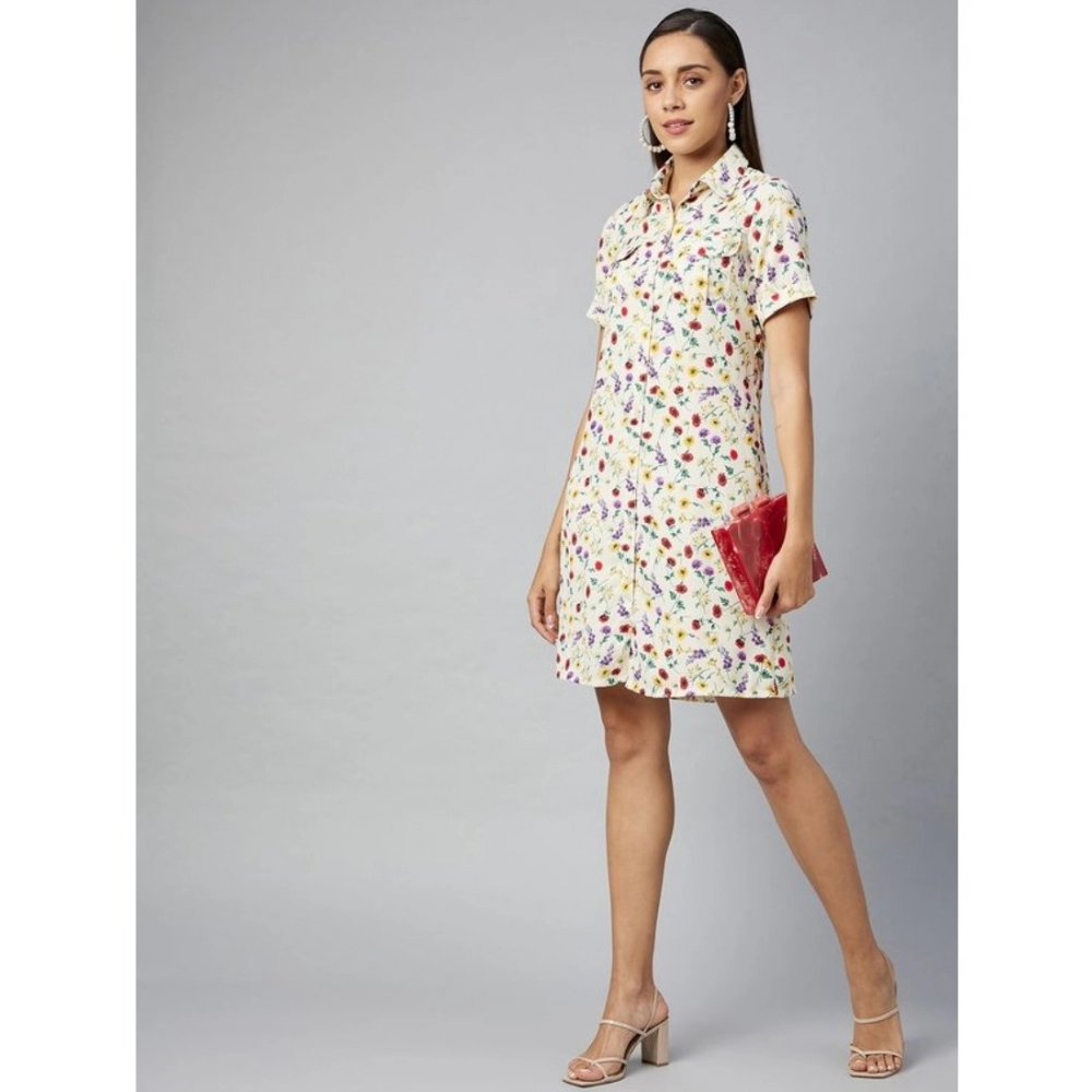 Polyester Floral Short Sleeve Above Knee Dress (Multicolor) - Image 6