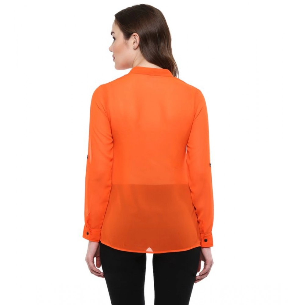 Polyester Solid Long Sleeves Regular Top (Orange) - Image 7