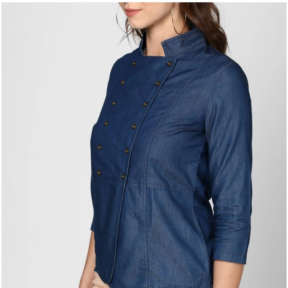 Denim Solid 3-4th Sleeves Top (Blue) - Image 3
