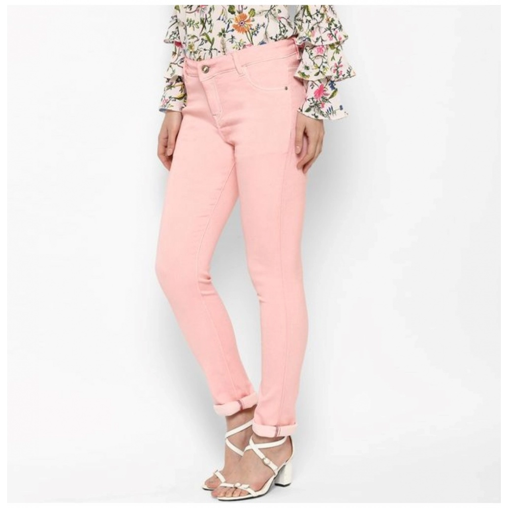 Denim Solid Buttoned Jeans (Pink) - Image 3
