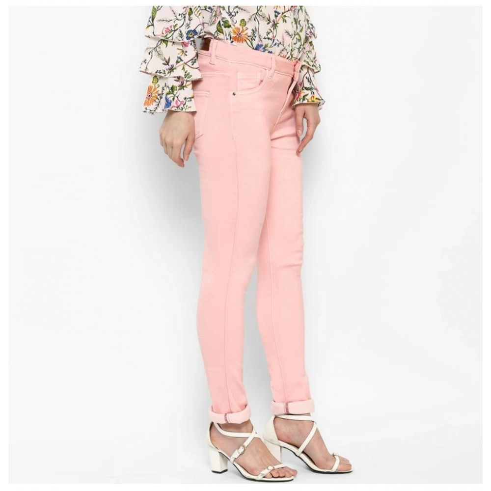 Denim Solid Buttoned Jeans (Pink) - Image 4