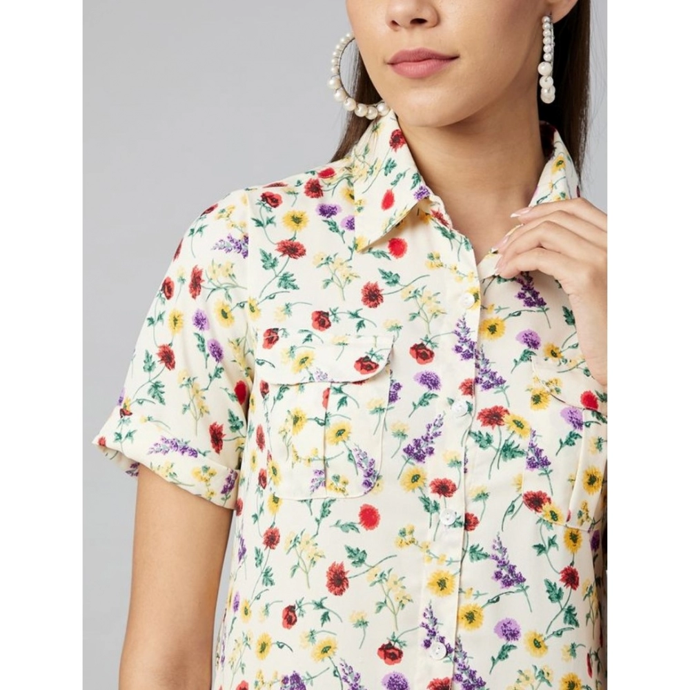 Polyester Floral Short Sleeve Above Knee Dress (Multicolor) - Image 2