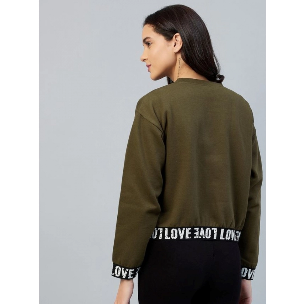 Fleece Solid Long Sleeves Sweatshirt (Olive) - Image 6