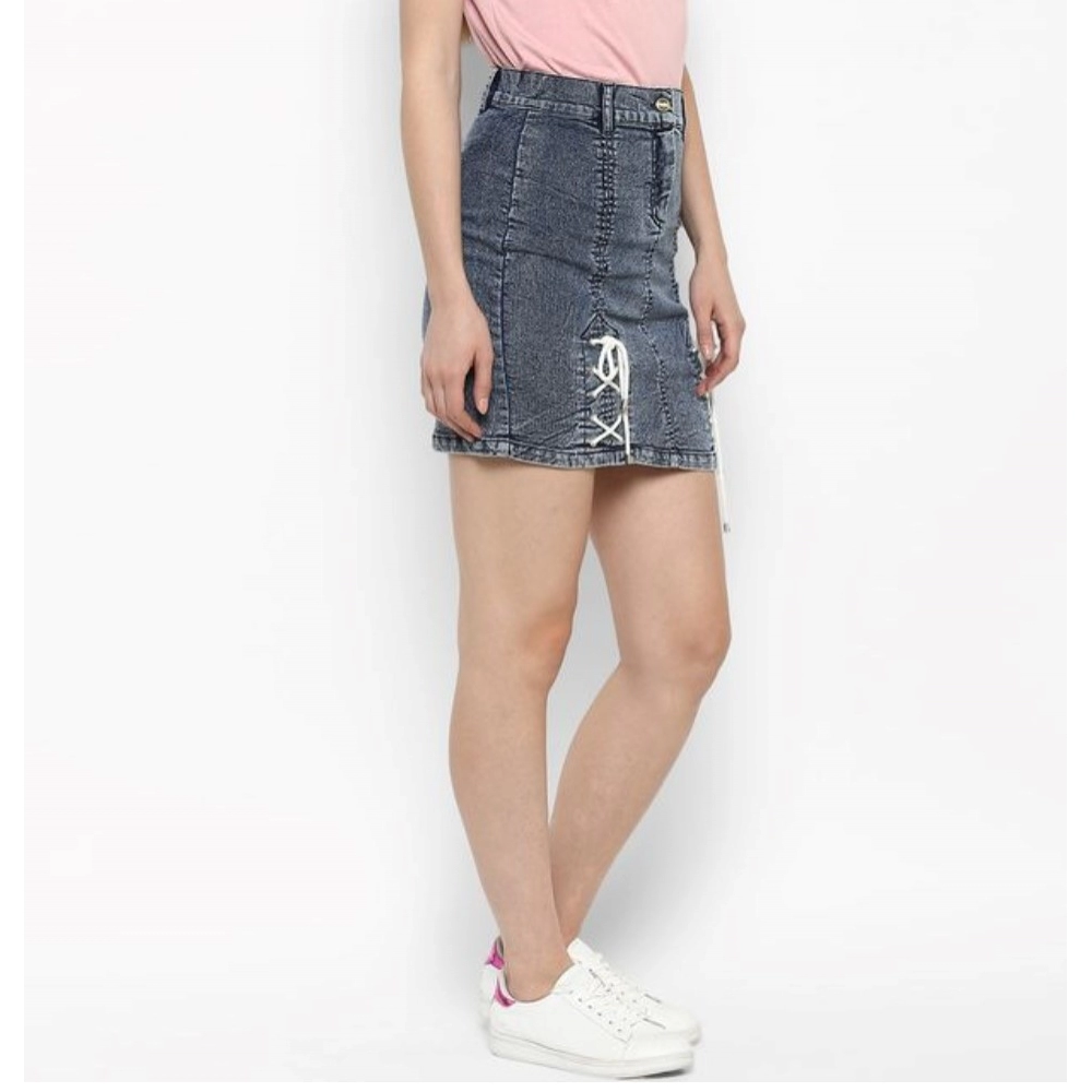 Denim Tie Up Buttoned Skirt (Blue) - Image 4