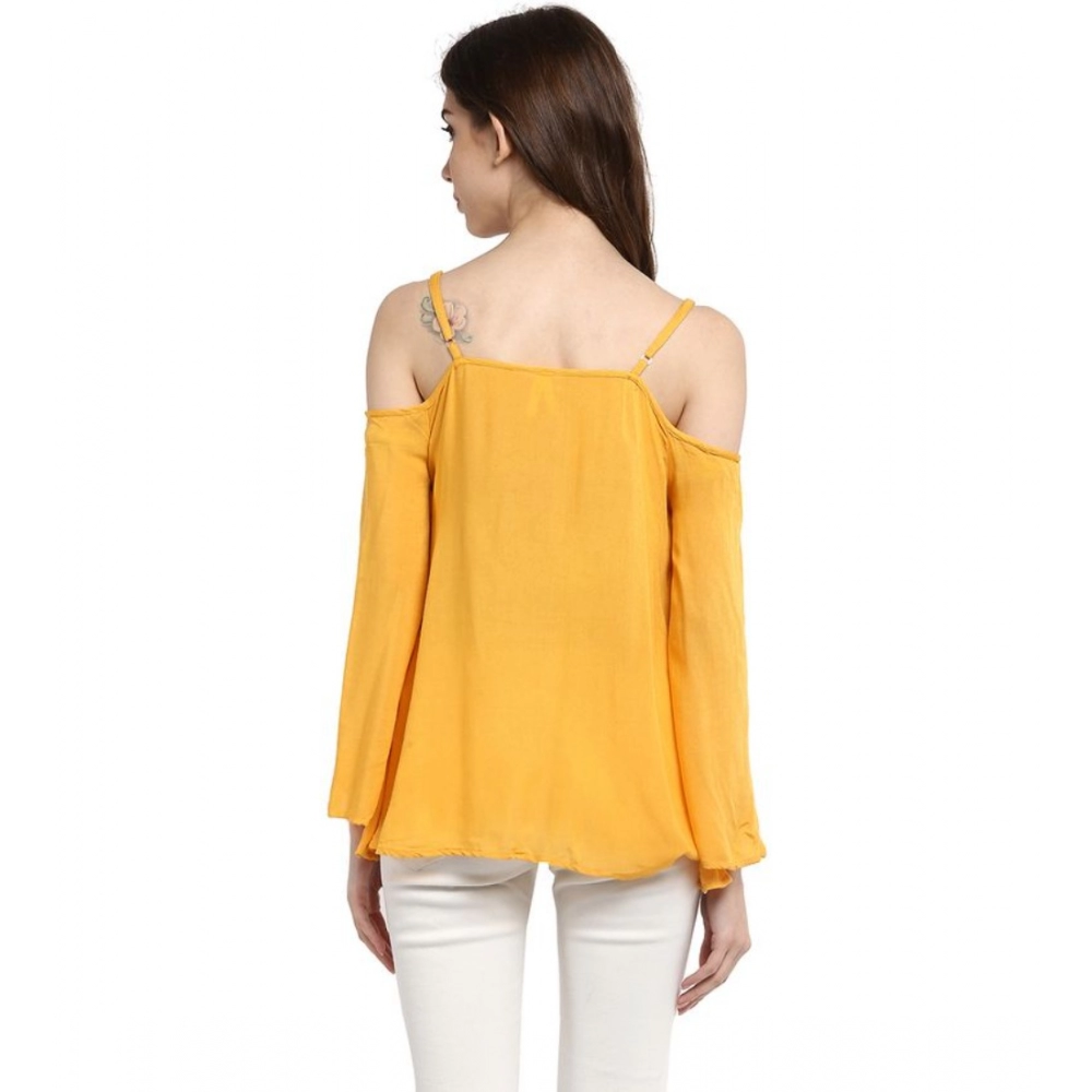 Rayon Embellished Cold Shoulder Regular Top (Mustard Yellow) - Image 7