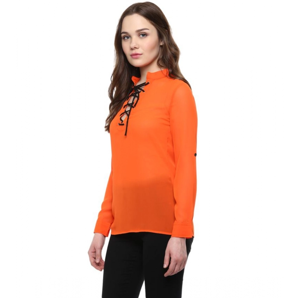 Polyester Solid Long Sleeves Regular Top (Orange) - Image 3