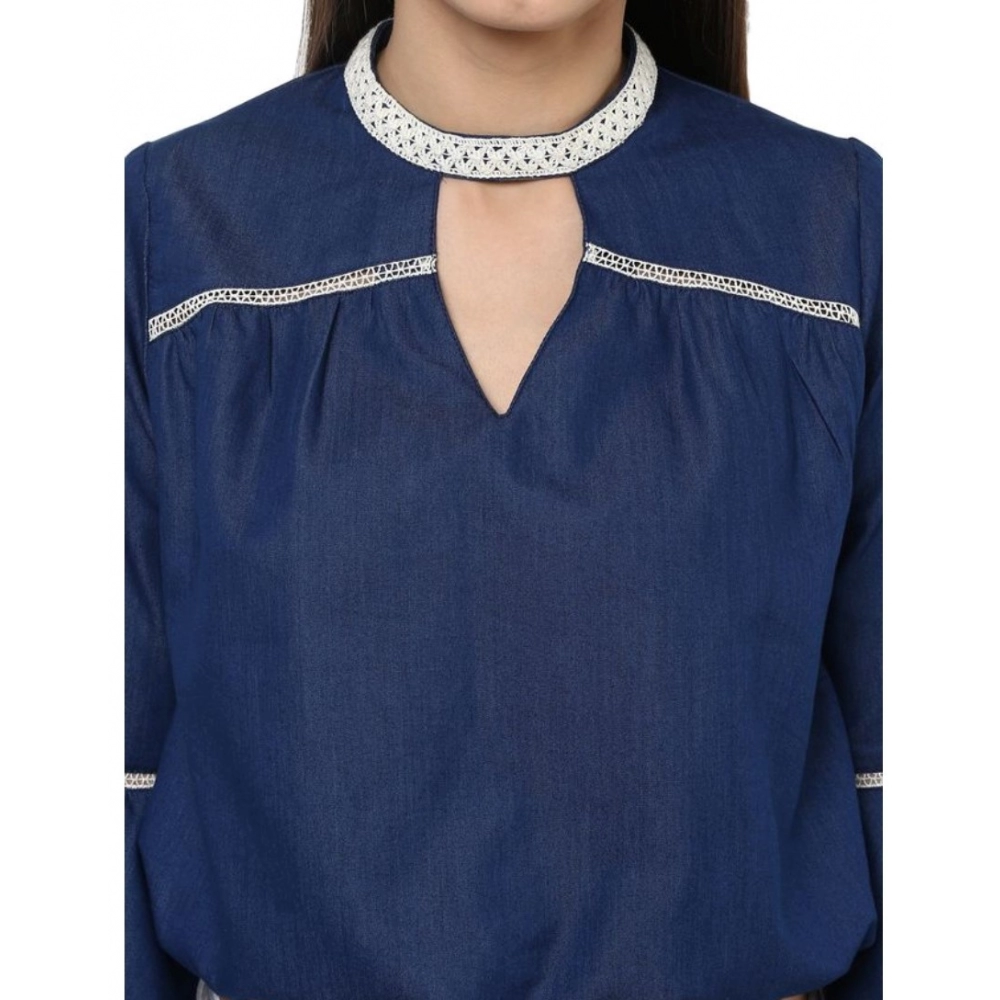 Polyester Solid Bell Sleeve Regular Top (Blue) - Image 2