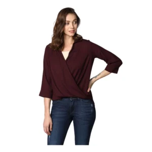 Polyester Solid 3-4th Sleeves Top (Maroon)