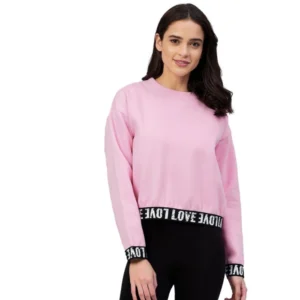Fleece Solid Long Sleeves Sweatshirt (Pink)