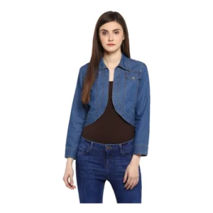 Denim Solid 3-4th Sleeves Shrug (Blue)