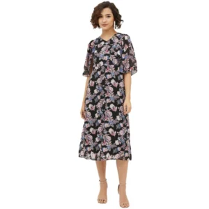 Polyester Chain Print Cap Sleeve Calf-length Dress (Multicolor)