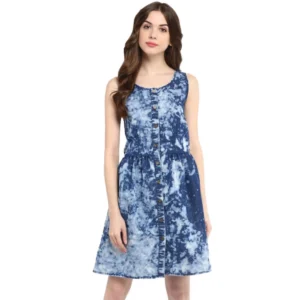 Denim Tie & Dye Sleeveless Above Knee Dress (Blue)