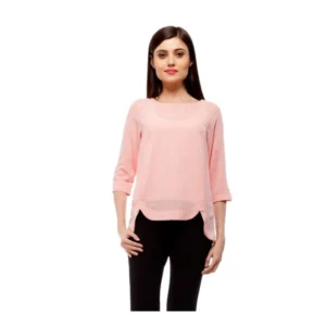 Polyester Solid 3-4th Sleeves Regular Top (Peach)